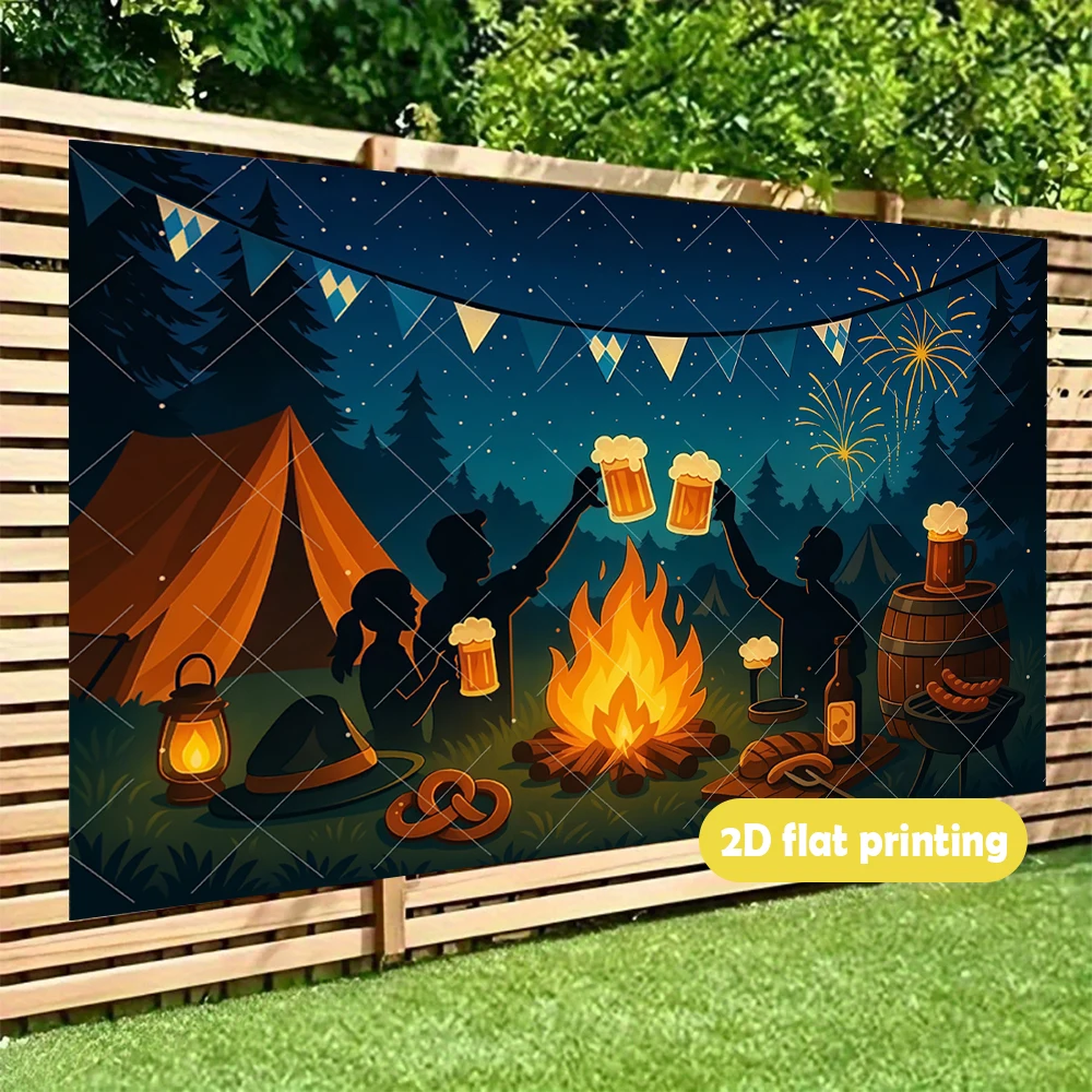 لافتة مهرجان أكتوبر مع الملابس التقليدية وأكواب البيرة وشارع القرية. التصوير الفوتوغرافي وديكور الحائط. #1