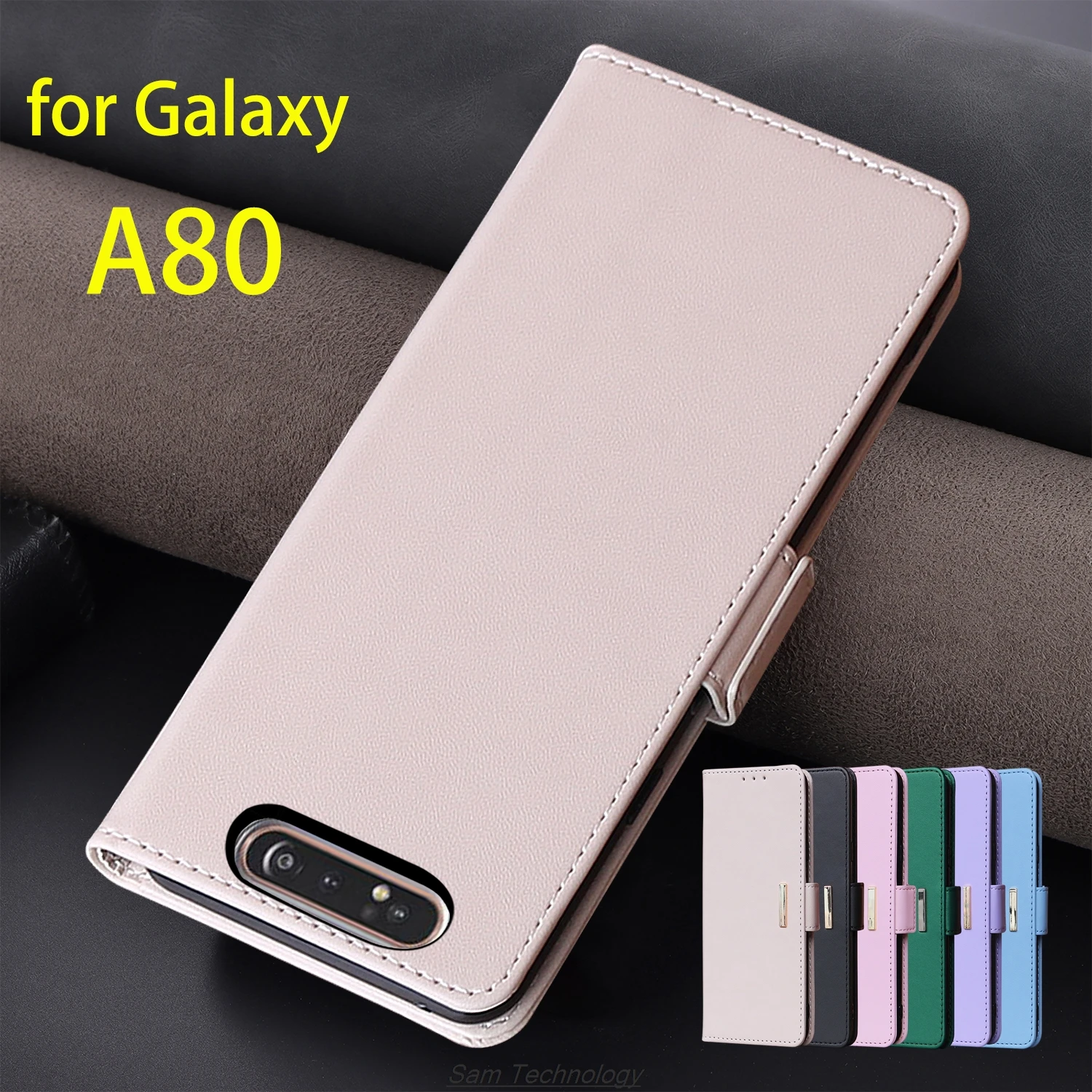 

Magnetic buckle Leather Case for Samsung Galaxy A80 Wallet RFID BLOCKING Flip Cover female Simple Capa Fundas Coque