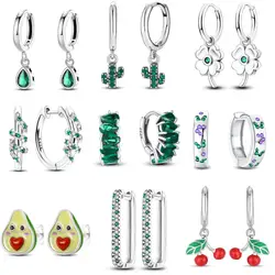 S925 Sterling Silver Hot Style Cherries Drop Earrings Green Zirconia Simple Luxury Women Earrings Wedding Jewelry Fine Gifts