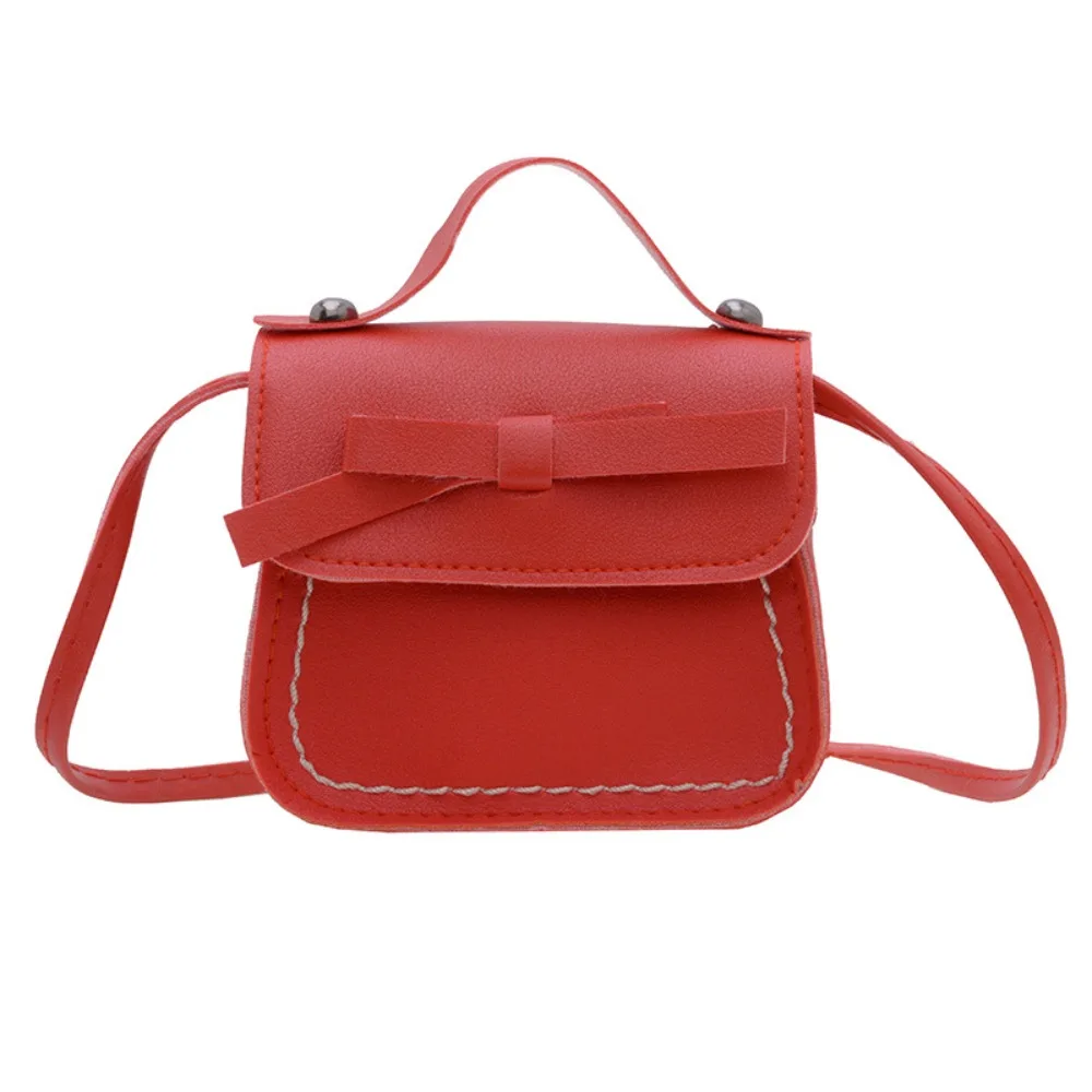 Cool PU Leather Bow Shoulder Bag Solid Color Coin Purse Bow Crossbody Bag Handbag Wallet Children Small Bag Streetwear
