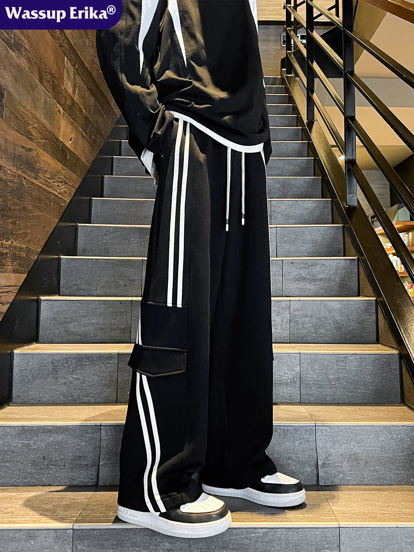 

WASSUP ERIKA American Sle Свободная посадка Мужская рабочая одежда Брюки Летние прямые брюки с широкими штанинами Спортивные повседневные спортивные штаны