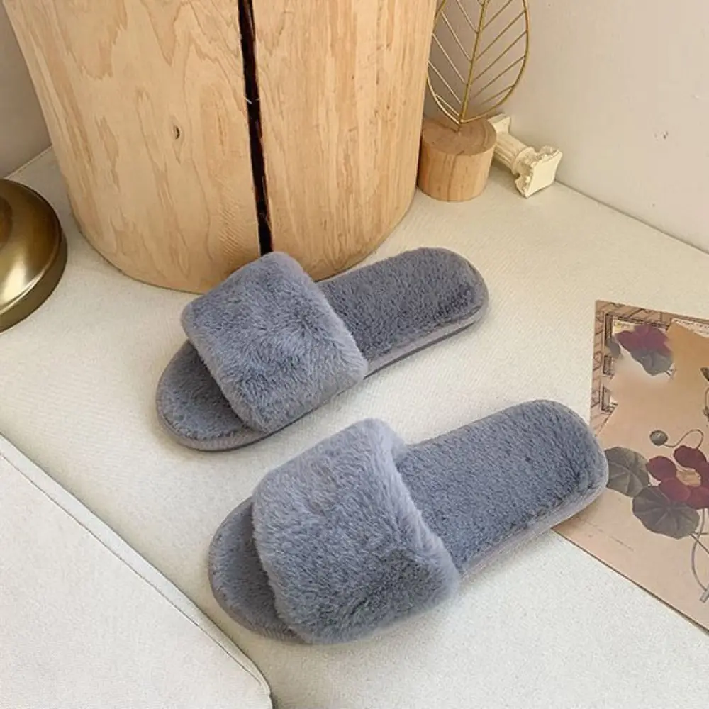 موضة المضادة للانزلاق الشتاء نعال قماش الطابق أحذية Homewear نعال تدفئة النساء فروي موضة فو نِعال من الفراء في الهواء الطلق #2