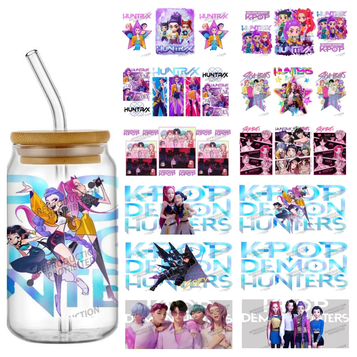 

Miniso K-Pop Demon Hunters patterns 16oz DTF Sticker Cups Cool Personalize UV Wrap Transfer Sticker DIY Logo Selfadhesive