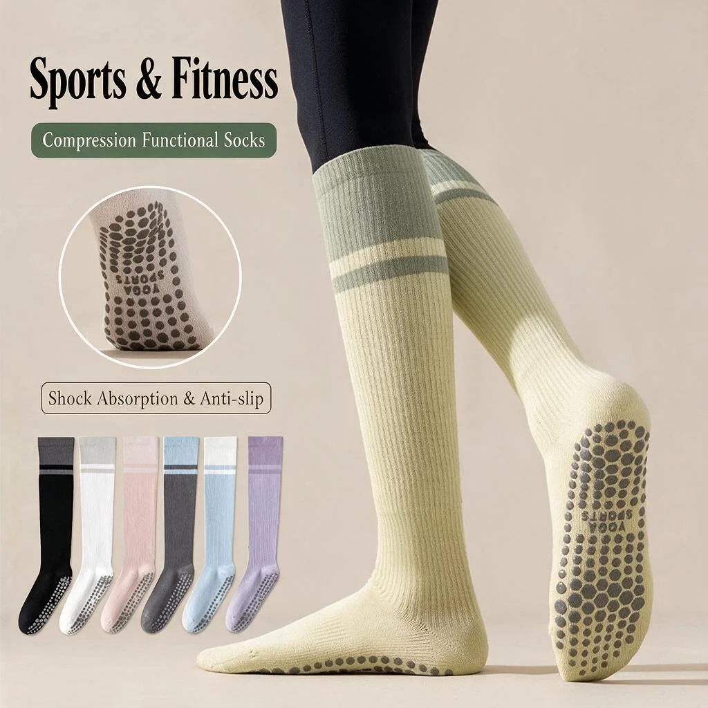 Yoga Socks Four Seasons Thin Anti slip Mid tube Professional Pressure Leg Socks Pilates Summer Jump Rope Running Sports Fitness