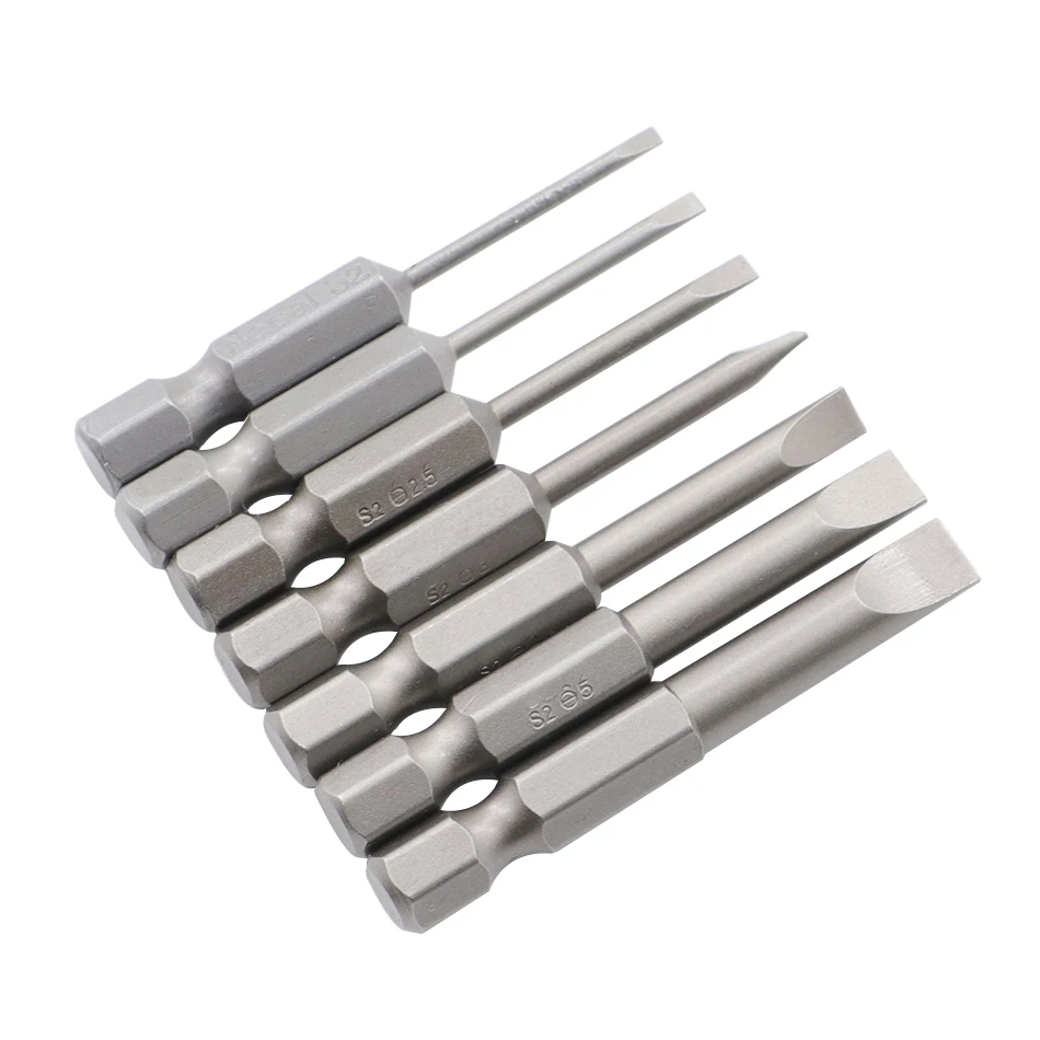 7pcs 50mm Multifunctional S2 Alloy Steel Screwdriver set 1.6-6.0mm Flat Head Slotted Tip Magnetic Slotted Screwdrivers Bits