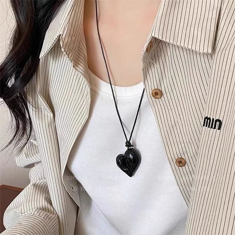 LATS New Heart Pendant Necklace For Women Men 85CM Adjustable Pull-out Sweater Chain Fashion Jewelry Accessory Gift_maomaolike.com