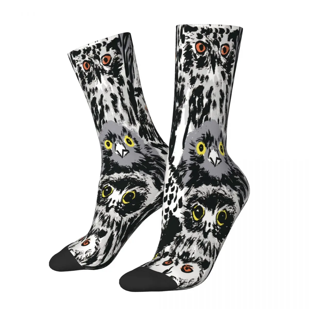 Chinese Black And White Ink Graffiti Owl Graffiti Art Pattern Socks Male Mens Women Winter Stockings Printed