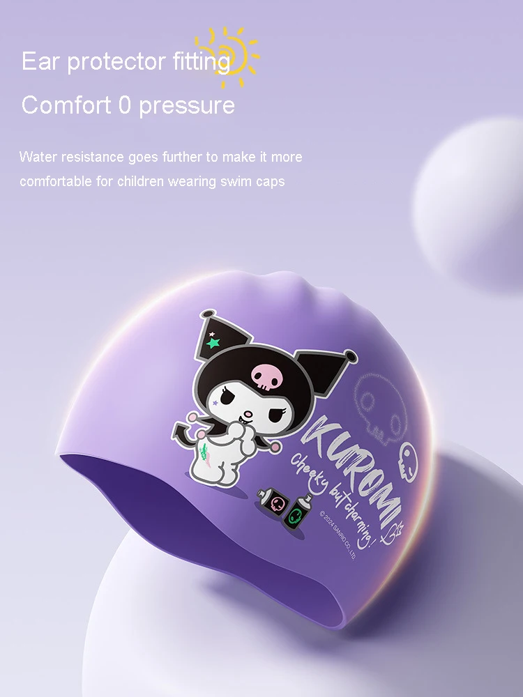 Kawaii Cinnamoroll Kids Swimming Cap Cartoon My Melody Kuromi Boys Girls Professional Swim Cap Ear Protection Waterproof Gift