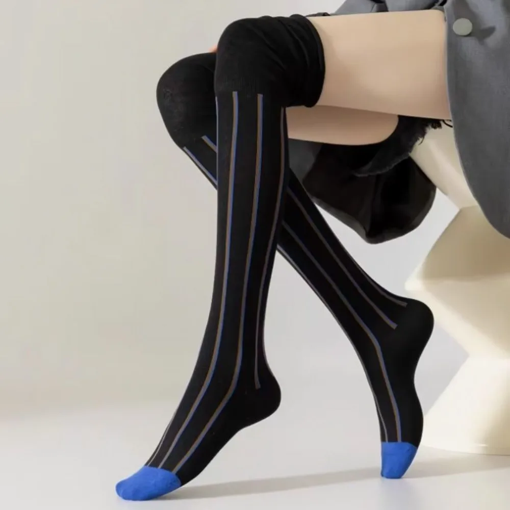 

Trendy Vertical Stripes Over Knee Stockings Loose Mouth Ins Thigh High Socks Tall Pure Cotton High Socks Autumn/Winter