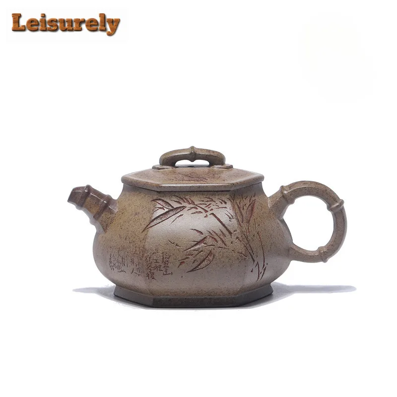 

200ml Yixing Purple Clay Teapots Handmade Hexagonal Bamboo Joint Pot Raw Ore Agilawood Mud Tea Maker Kettle Filter Zisha Tea Set