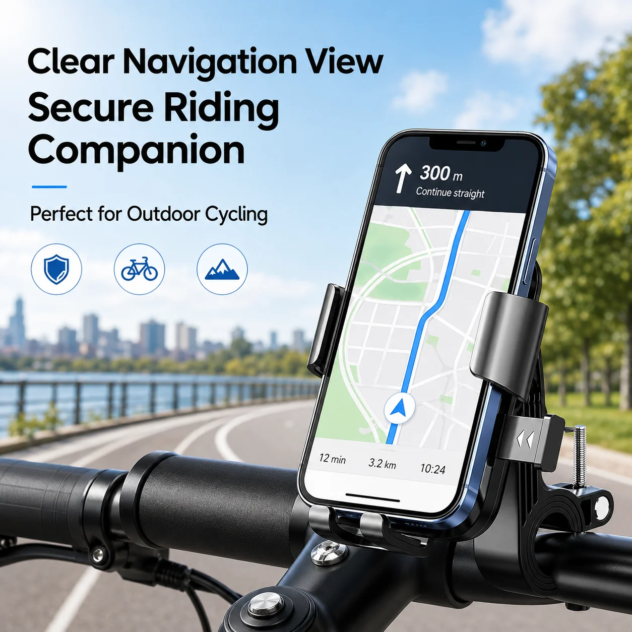Bike Phone Mount Motorcycle Bicycle Handlebar Holder 360° Rotate Anti-Shake Alloy Universal Cell Phone Bracket
