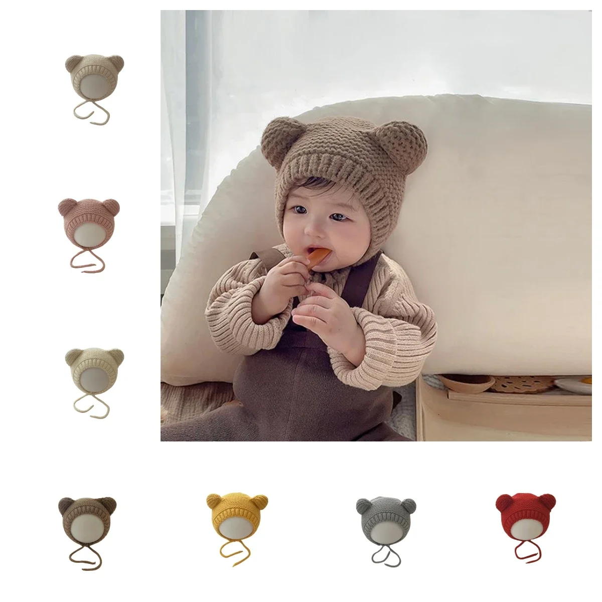 1 Pc Cute Beanie for Newborn Fashon Lovely Cat Ear Crochet Bonnet for Baby Boy Girl Autumn Winter Knit Hat Photography Props
