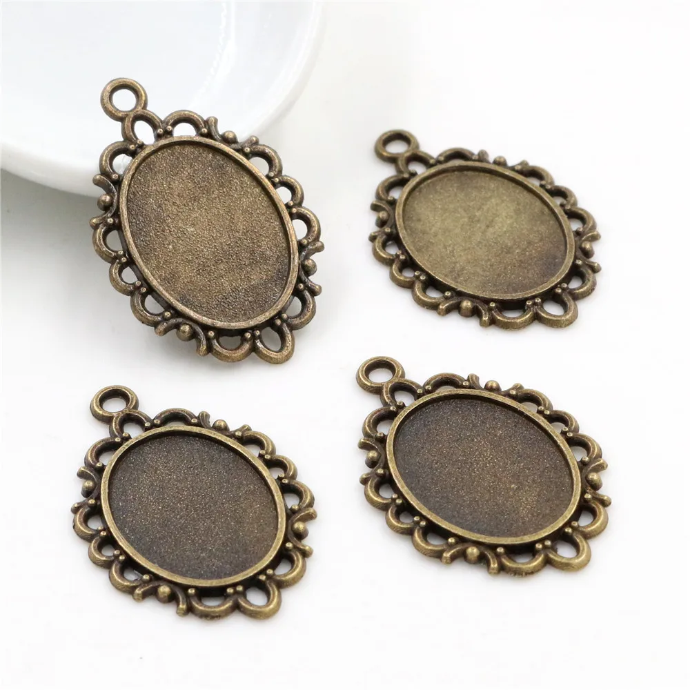 10pcs 13x18mm 내부 크기 간단한 빈티지 스타일 타원형 펜던트 카보 숑 공백베이스 설정 매력 펜던트 목걸이 결과