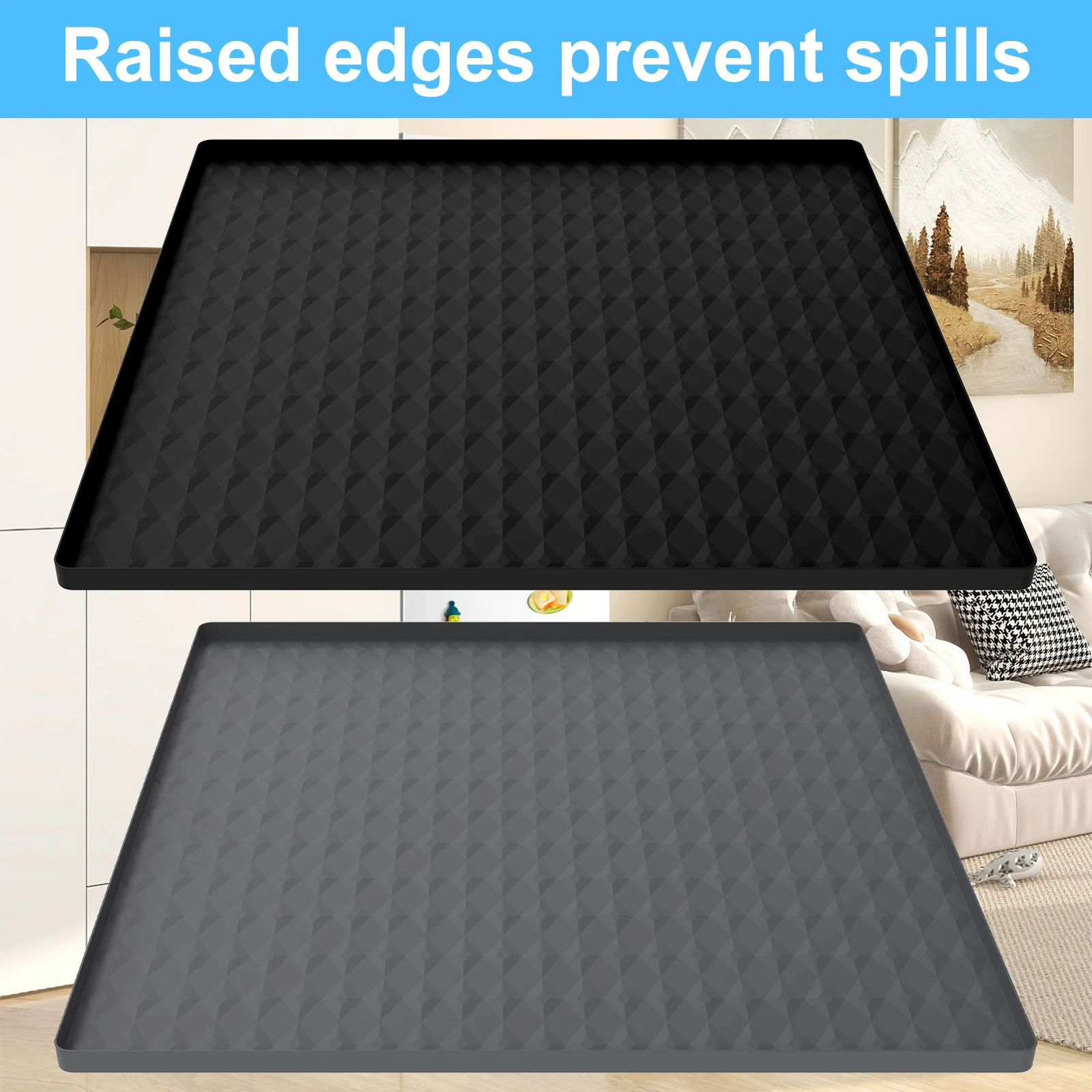 Mini Fridge Silicone Mat with 0.8 Inch Raised Edges 23.6×23.6 Inch Under Refrigerator Mat Soft Under Refrigerator Floor