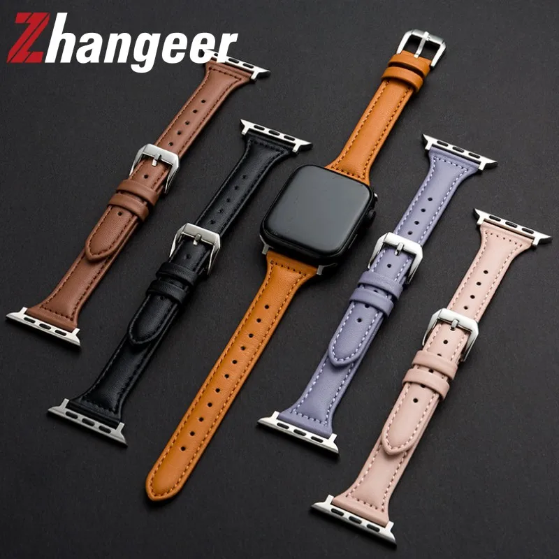 

Slim Leather Watch Strap for Apple Watch S10 46mm 45mm 44mm 40mm 41mm 42mm 38mm Ultra 2 49mm 44 mm Bracelet iWatch 8 9 8 7 SE 5