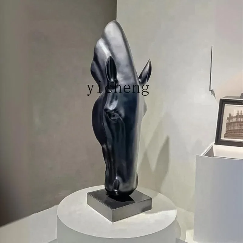 8-Ba  fiberglass steel horse head sculpture living room entrance ornament lucky floor decoration horse