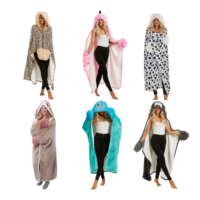 Hooded Fleece Blanket Stay Comfortable and Trendy Universal Wearable with Sleeve