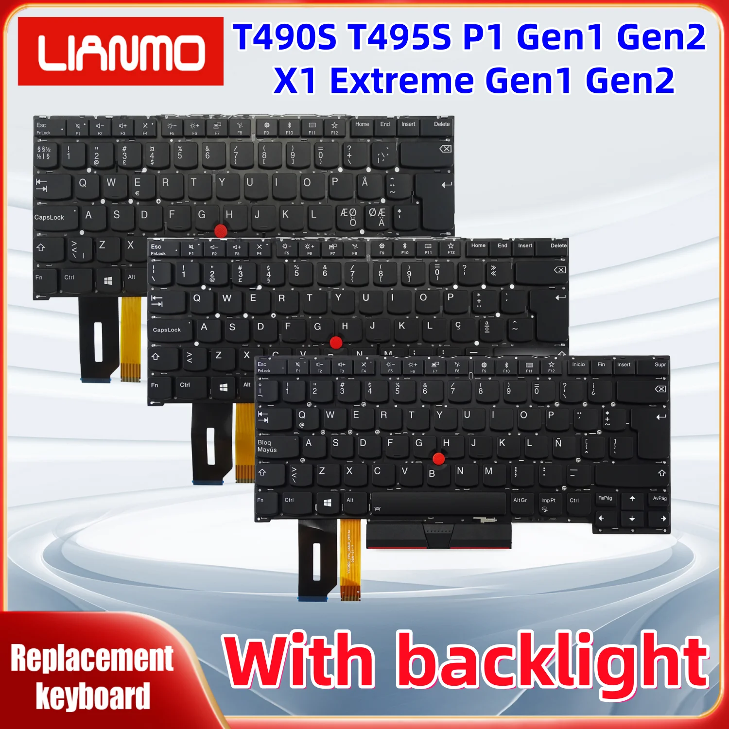 Teclado con diseño belga, suizo, búlgaro, estoniano, hebreo, griego y francés para Lenovo ThinkPad T490S T495S P1 X1 Extreme Gen1 Gen2