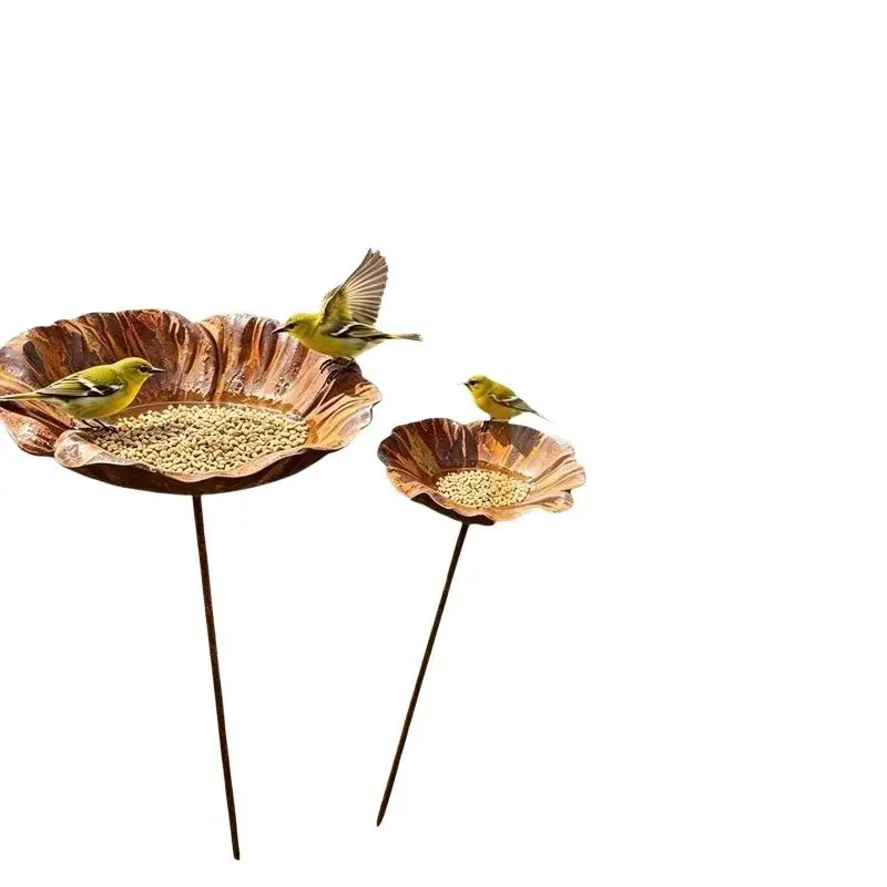 Rostbeständiger Gartenpfahl-Vogeltränke-Futterständer, 2er-Pack, Metalldekoration für Terrasse, Garten und Außenbereich – Detail 6