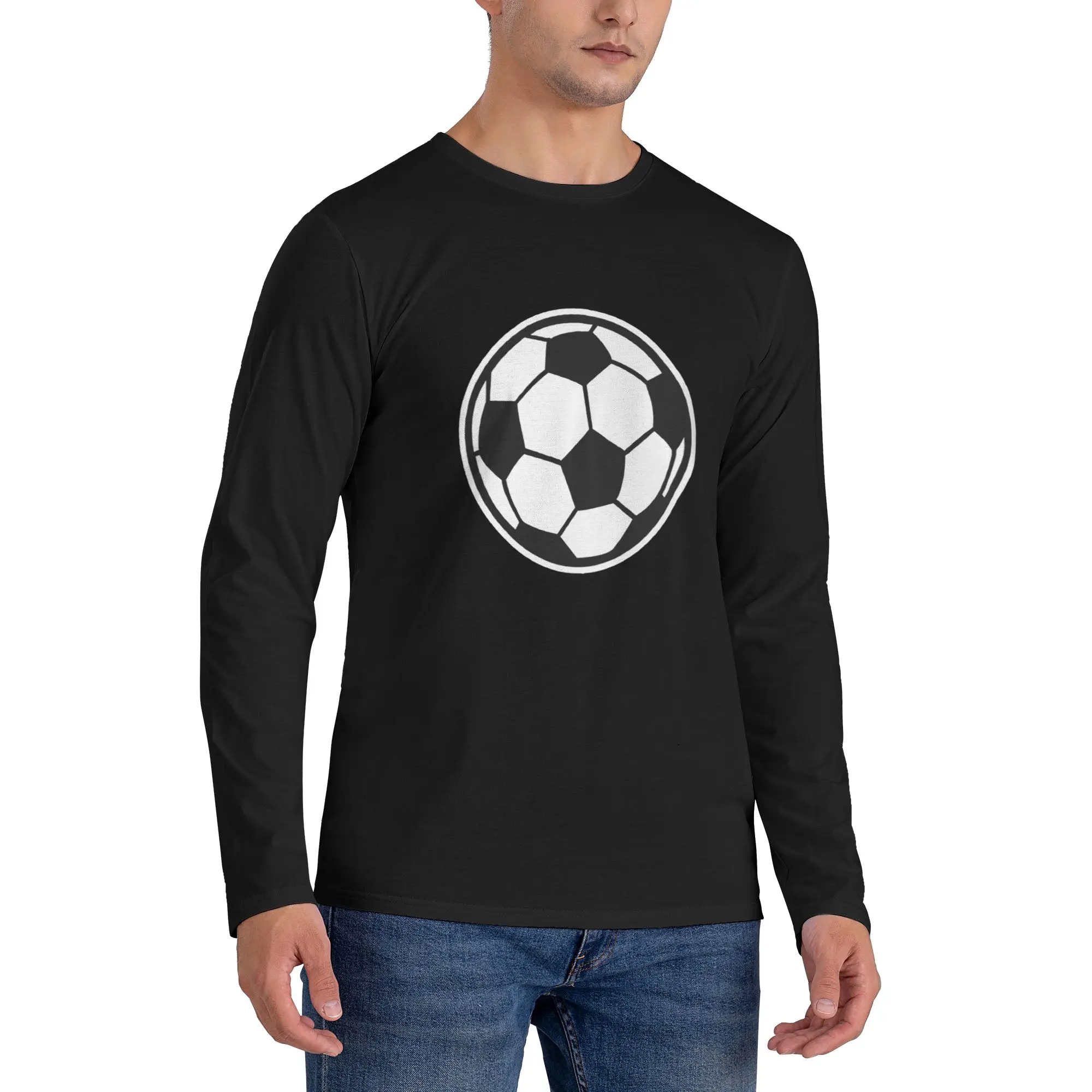 

Soccer Ball Football Icon Men's Long Sleeved T-shirt Breathable Round Neck T shirts Spring and Autumn Men tops