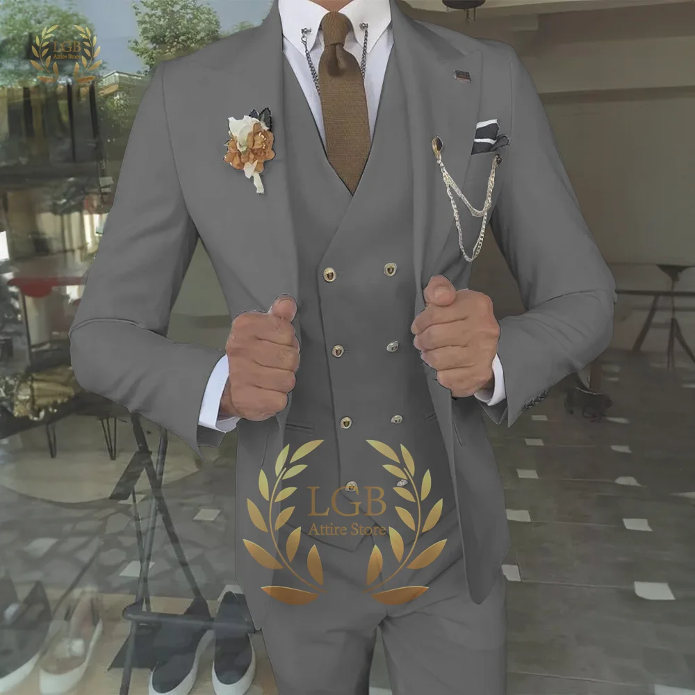 Men's suit 3 piece set (jacket + vest + pants) custom party wedding groom dress stylish elegant men's suit