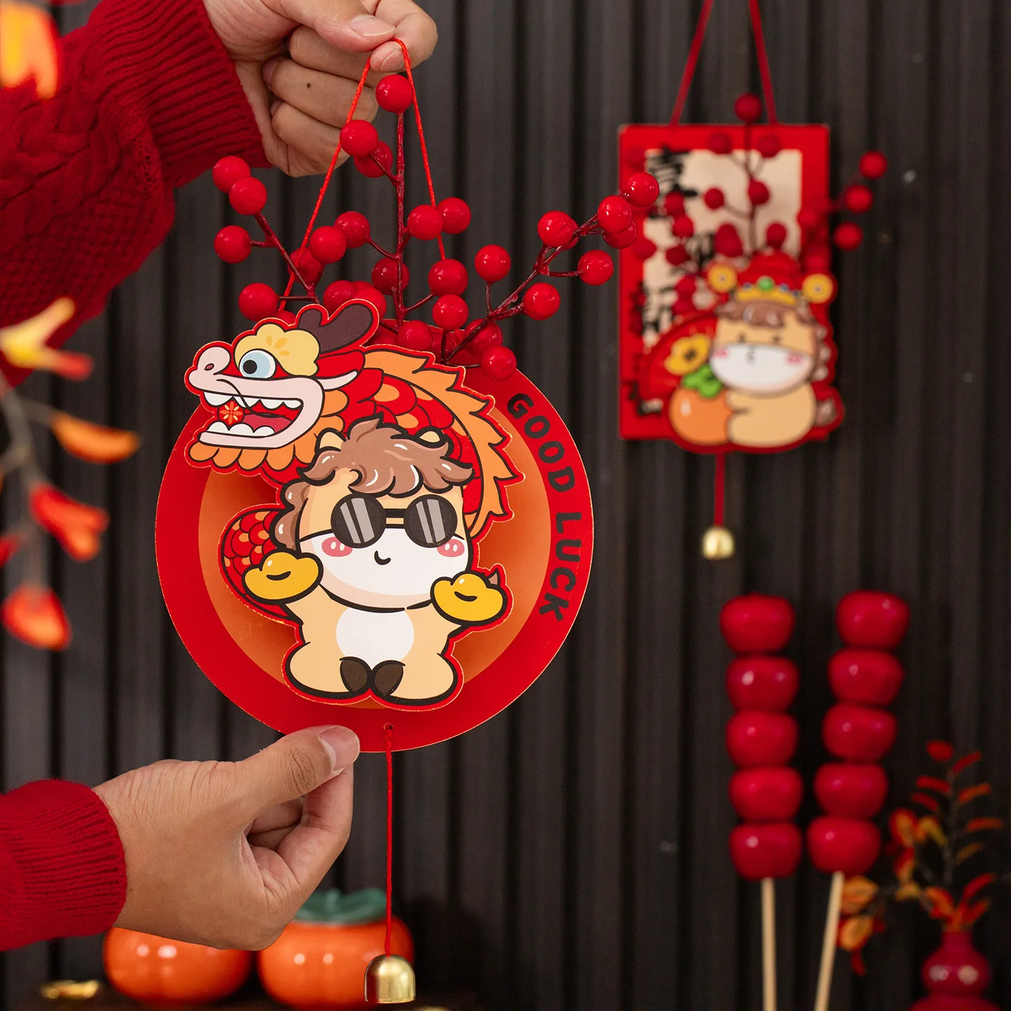 زينة السنة الجديدة، زينة الفاكهة الحمراء، لوازم مهرجان الربيع، ترتيبات متحركة منزلية جديدة، زينة للعطلات بنفسك