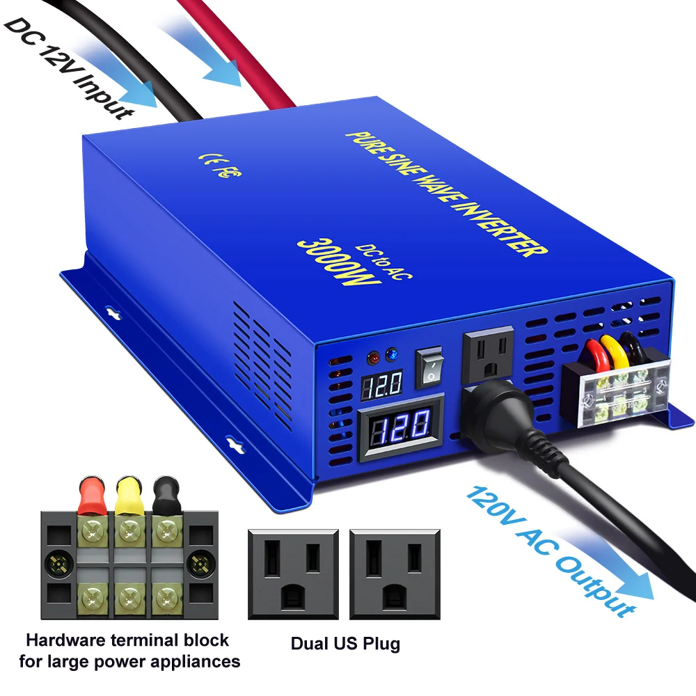 2026 Hot Sale WZRELB 3000W Car Power Home Appliance Inverter Pure Sine Wave DC to AC Power Converter Single Output view 5