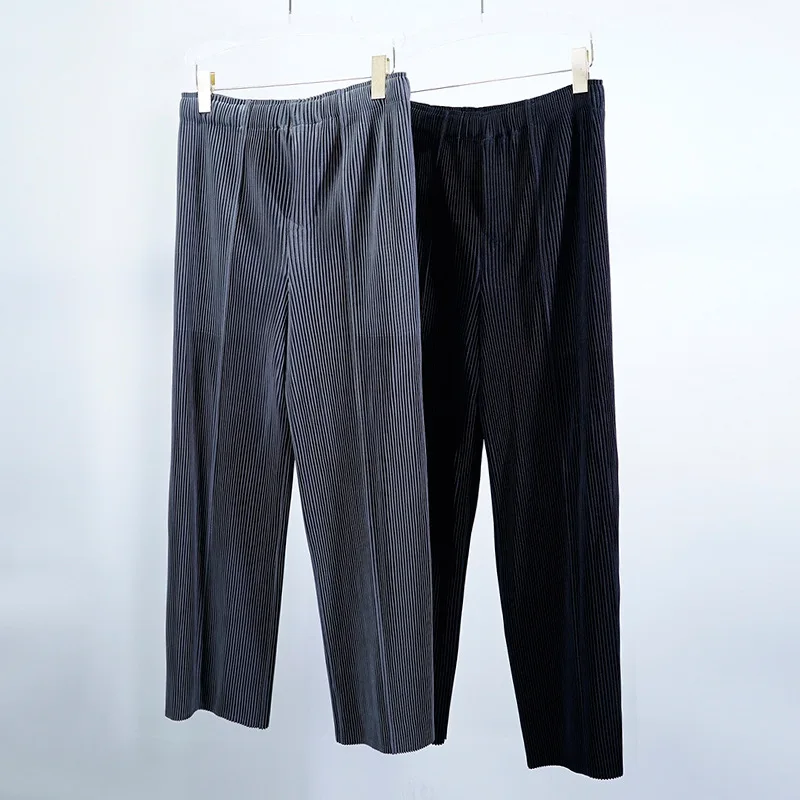 Miyake Fold New 2025 Spring Japanese Comfortable Wide Leg Pants for Men, Loose and Casual, with Extremely Simple Stitching Style