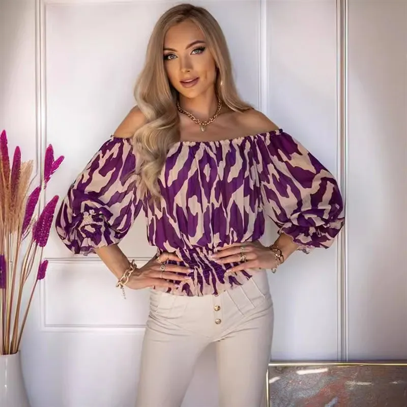 Été 2025 euroaméricain une épaule ample grande taille haut Ele Sle Polyester tissu sept Sve respirant respectueux de la peau