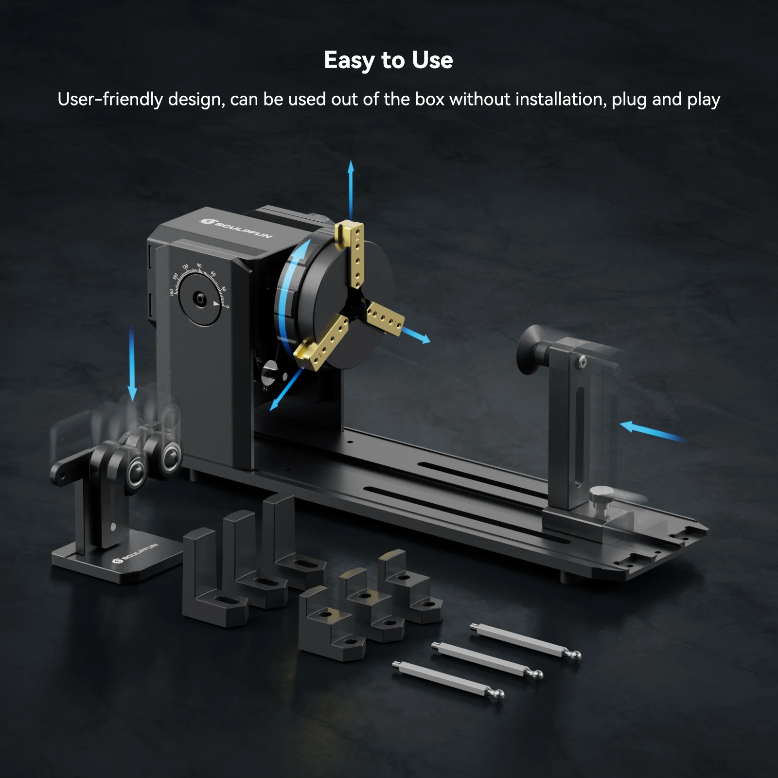 SCULPFUN RA Pro Rotary Chuck for Laser Engraver Y-axis Multi-Function Rotary Module with 180°  Angle for Laser  Round Objects