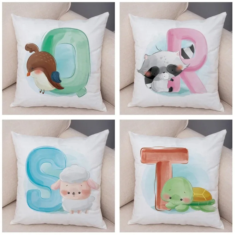 Creative Alphabet Animal Pattern Decorative Pillowcase Home Decor Cushion Pillowcase Bedding