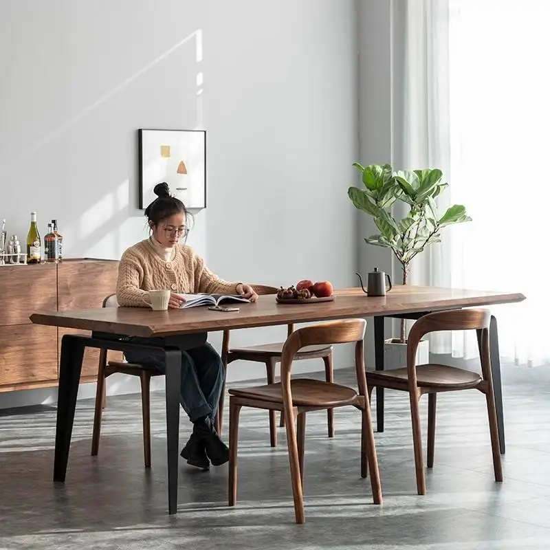 Nordic solid wood large board table North American black walnut dining table simple