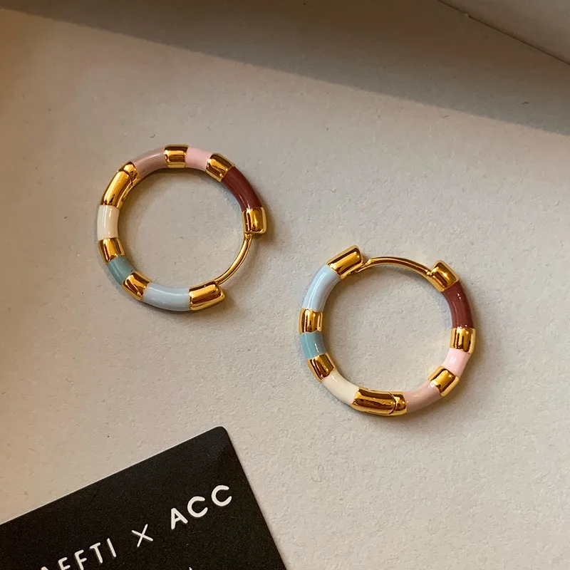 

Enamel Color Splicing Plain Hoop Earrings for Women, 2025 New High-end Simple Silver Jewelry Ladies Earrings Earrings Gifts