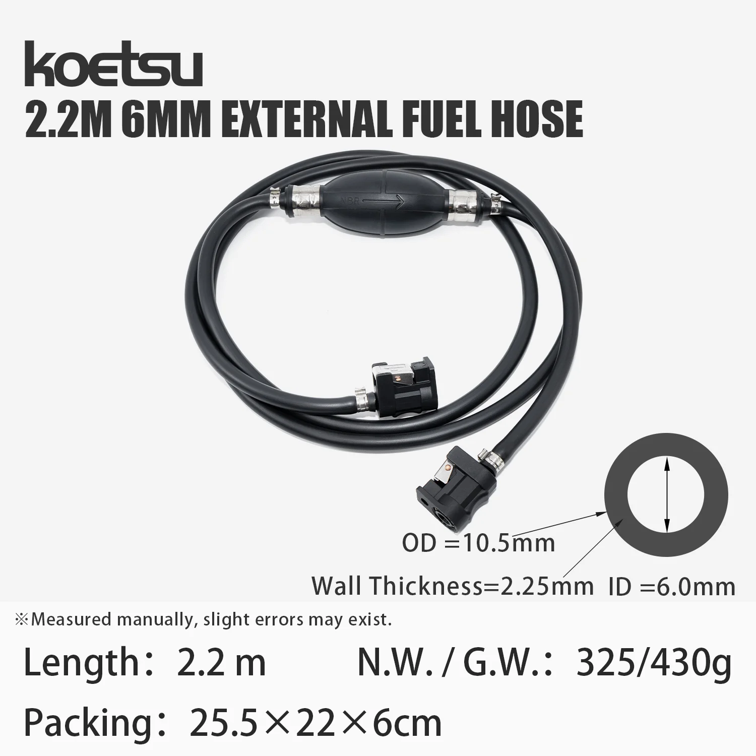 KOETSU 2.2m ID 6mm Outboard Fuel Line, External Fuel Hose with Push Connectors for Marine Outboard Motor Fuel Tank view 5