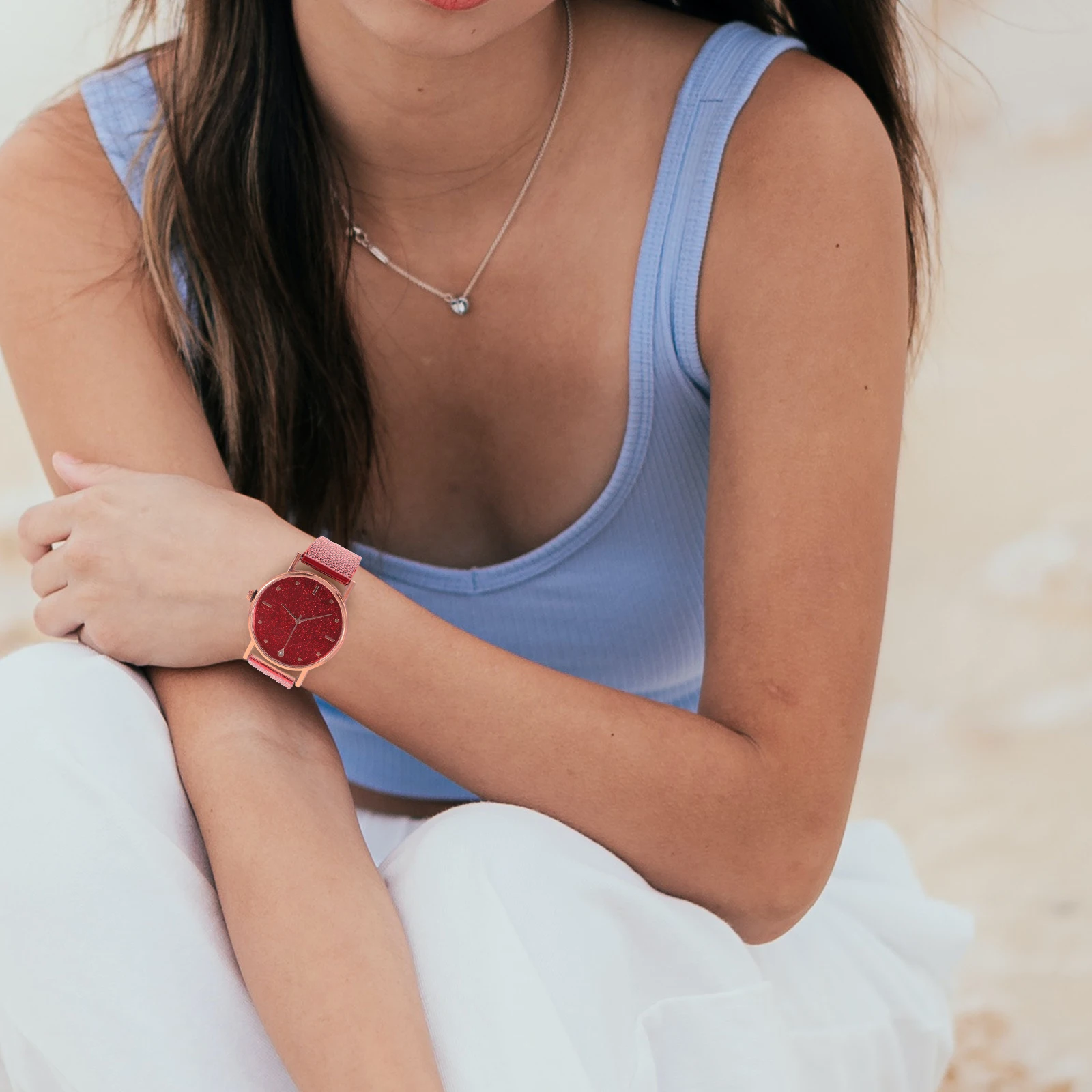 

Elegant Ladies Wristwatch Sky Durable Imitation Glass Fashionable Adjustable Versatile Business Casual Stylish