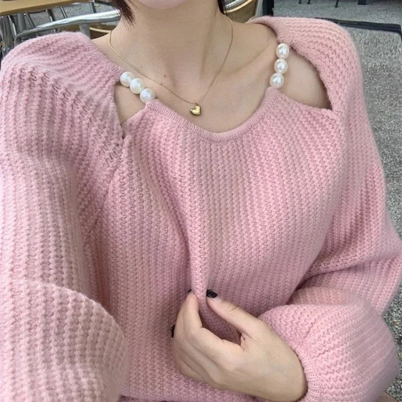 

Весенне-осенний женский пуловер 2025 года, новый вязаный пуловер с круглым вырезом, модный однотонный свободный минималистичный повседневный вязаный топ с длинными рукавами