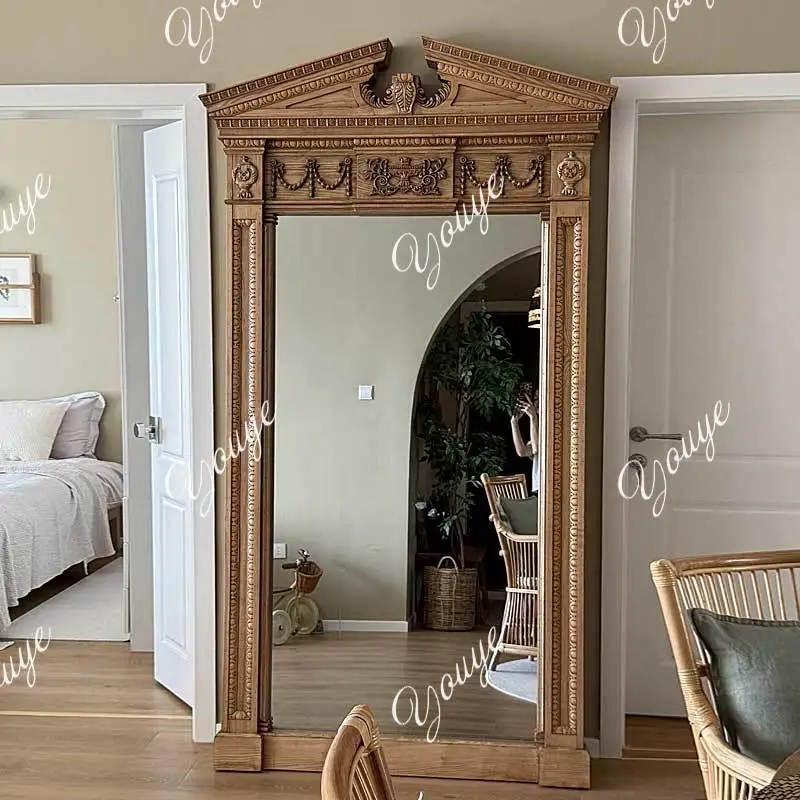 European retro full-length mirror clothing store medieval fitting mirror French wall-mounted dressing mirror American floor agai