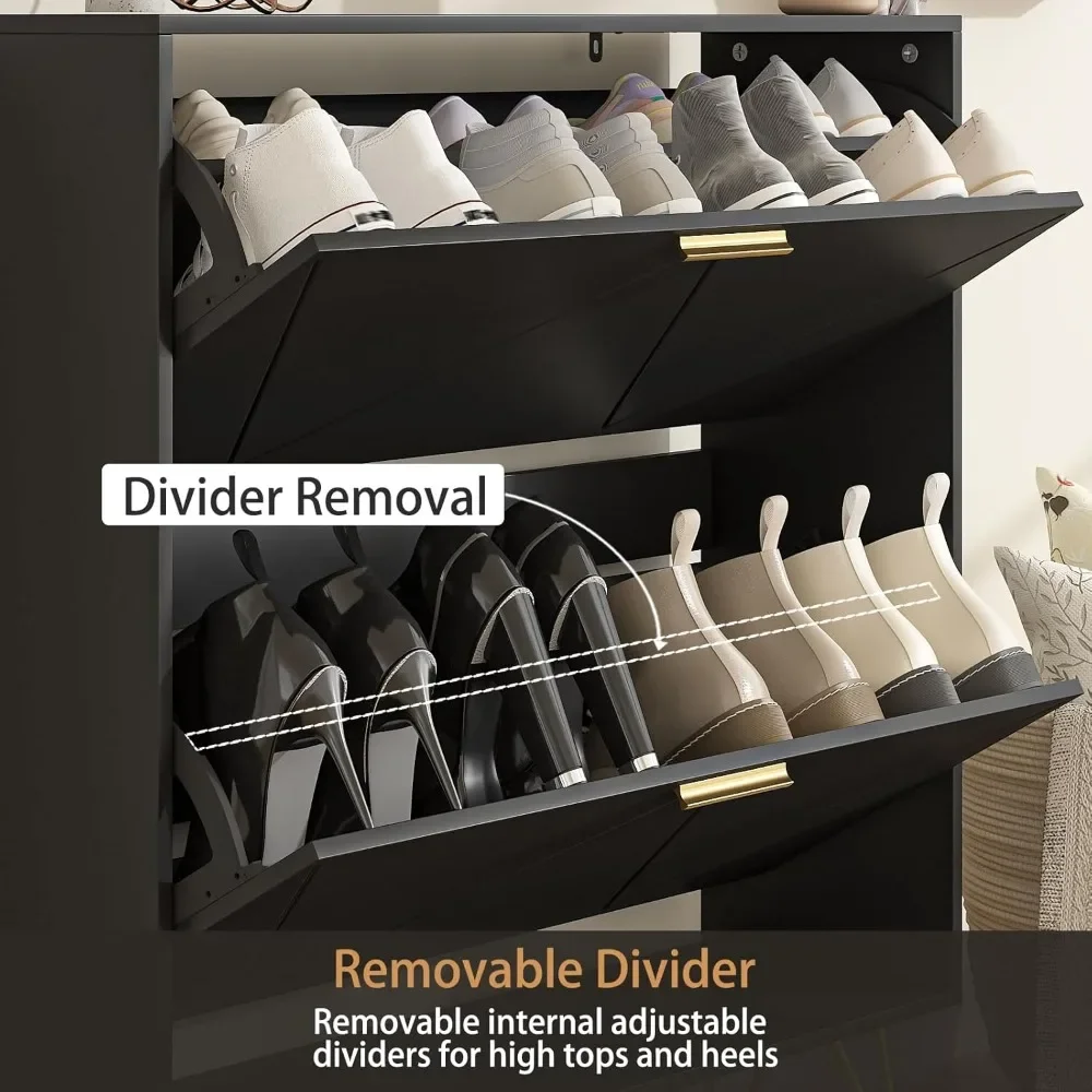 

Shoe Cabinet with 2 Flip Drawers, Black Shoe Cabinet, Thin Wooden Independent Shoe Rack