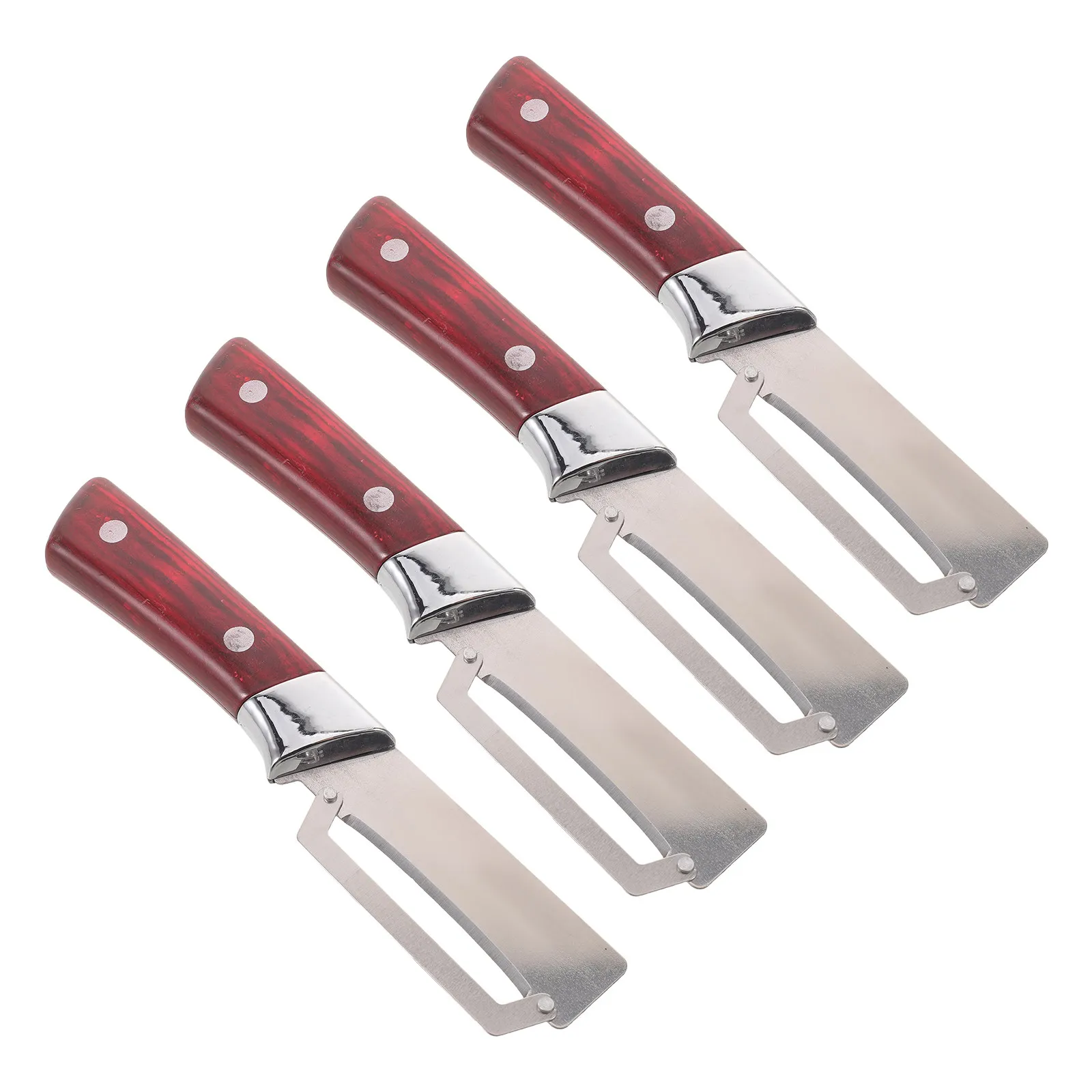 4Pcs Fruit Vegetable Peeler Stainless Steel Knife Set Non-Slip Wooden Handle Efficient Kitchen Tool for Home Use