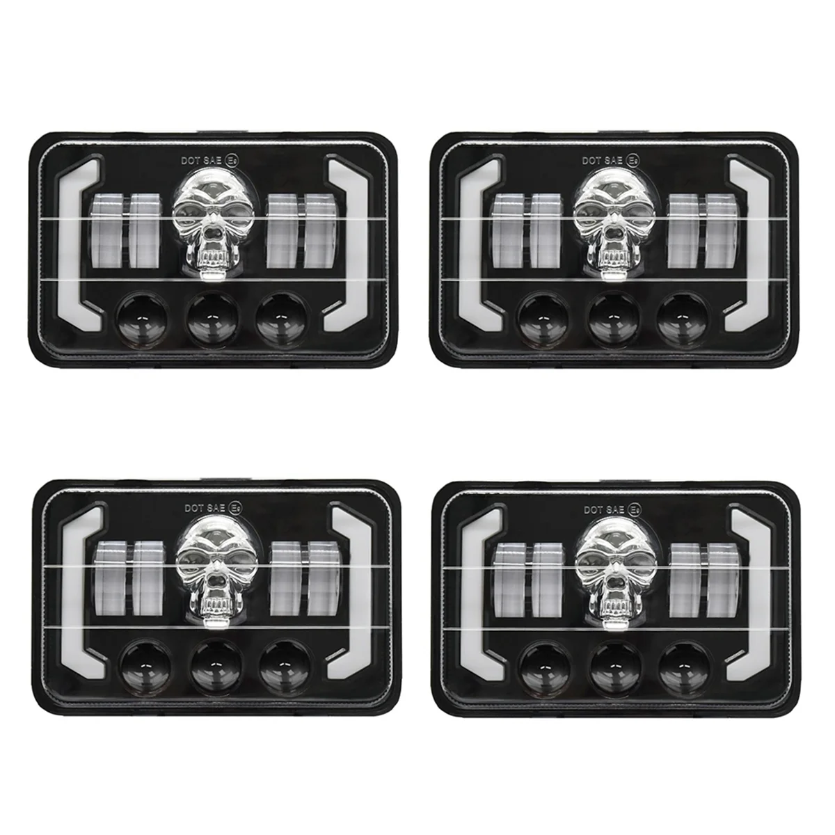 4x6 Skull RGB LED Headlights Turn Signal Light, Replacement H4651 H4652 H4656 H4666 for Peterbilt Ford Kenworth Dodge