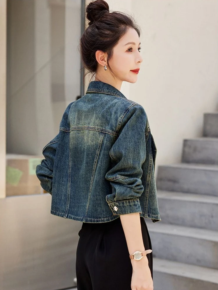 

Women Denim Cropped Jacket Unique Design Vintage Charm Versatile Casual Blazer 2025 Spring Autumn New Arrival Trendy This Year