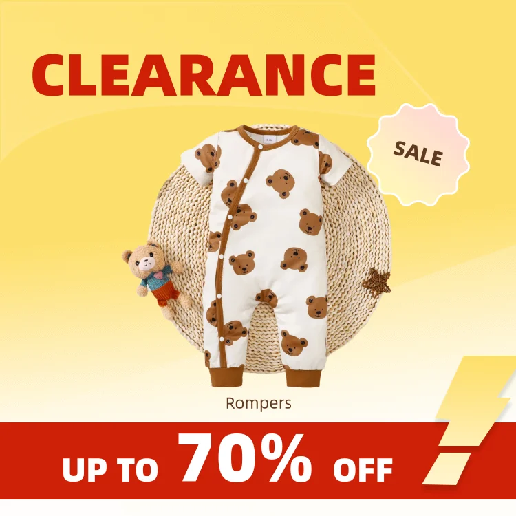 Clearance_Summer Newborn Infant Baby Boys Romper Bear Print Short Sleeve Button Up Front Rompers Kids Onepiece Baby Suit_Continu