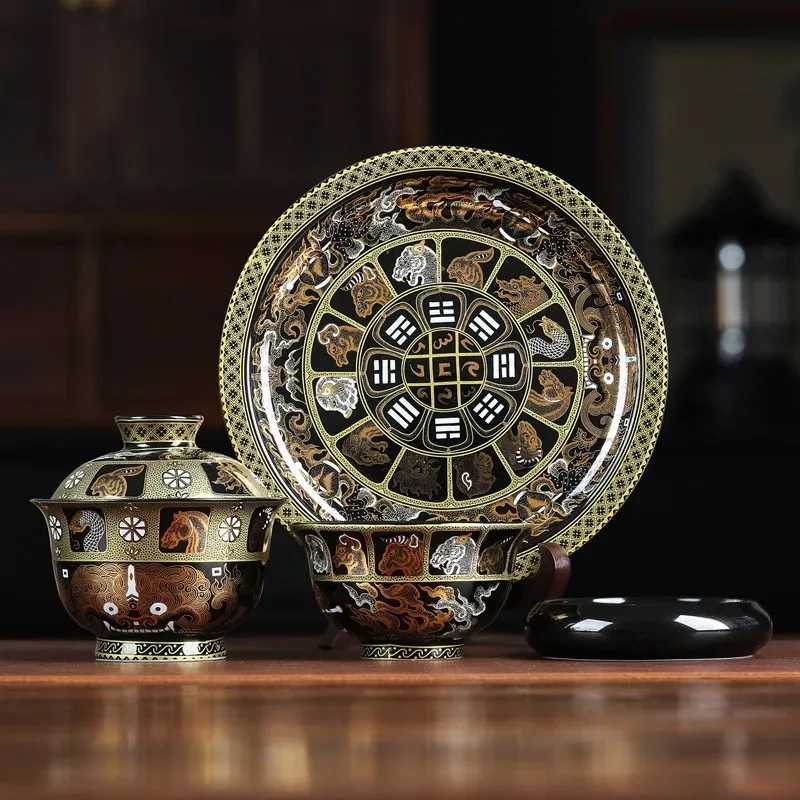 Bowl, hand-painted Jiugong gossip twelve beast head teacup, a gift for elders, leaders and fathers