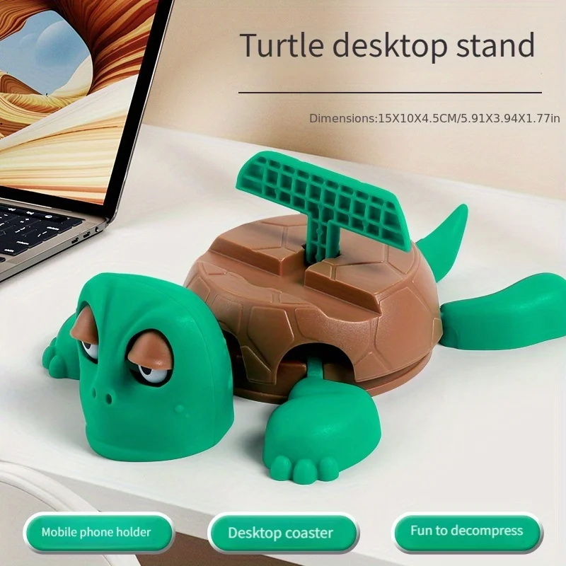 Turtle King Phone Stand Coaster, Fun Pressing Desktop Holder, Stress Relief Office Decor, Mobile Accessory Gift