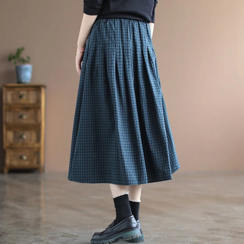 Plaid Kawaii Skirts Women Midi Aesthetic Baggy Streetwear Girl Pockets Vintage Casual Harajuku Faldas All-match Popular Mujer