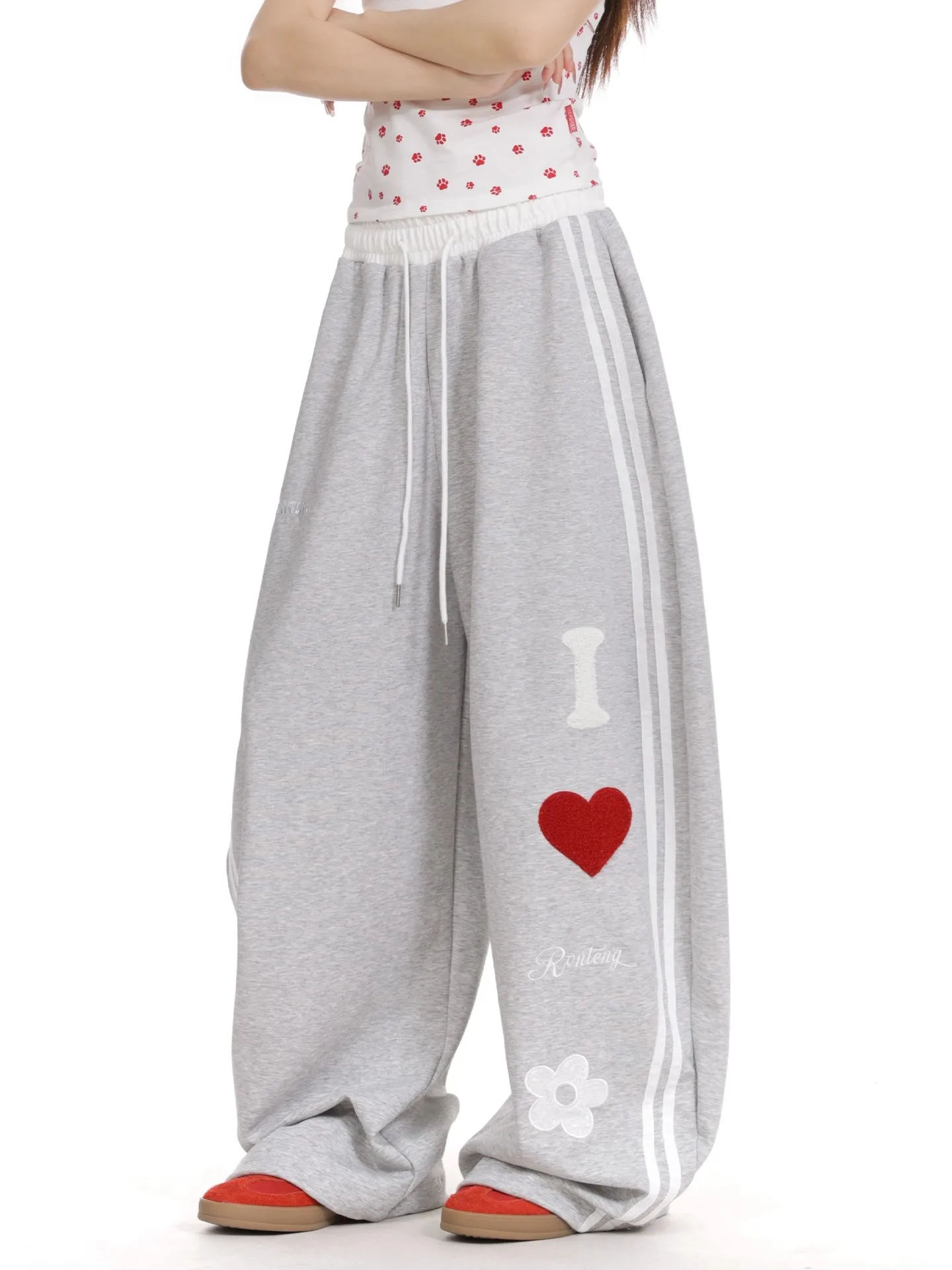 Calça de moletom com cordão e estampa do alfabeto, solta, reta, cintura alta, americana, vintage, 2000s, casual, rua, hip hop, quente