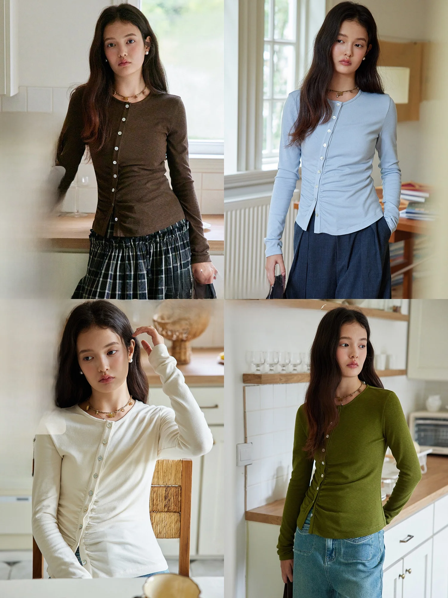 

ORWhite Women's Vintage Knitwear Slanted Button-Up Wool Sweater Slim Fit Inner Wear Cotton Blend Open Cardigan for Teens