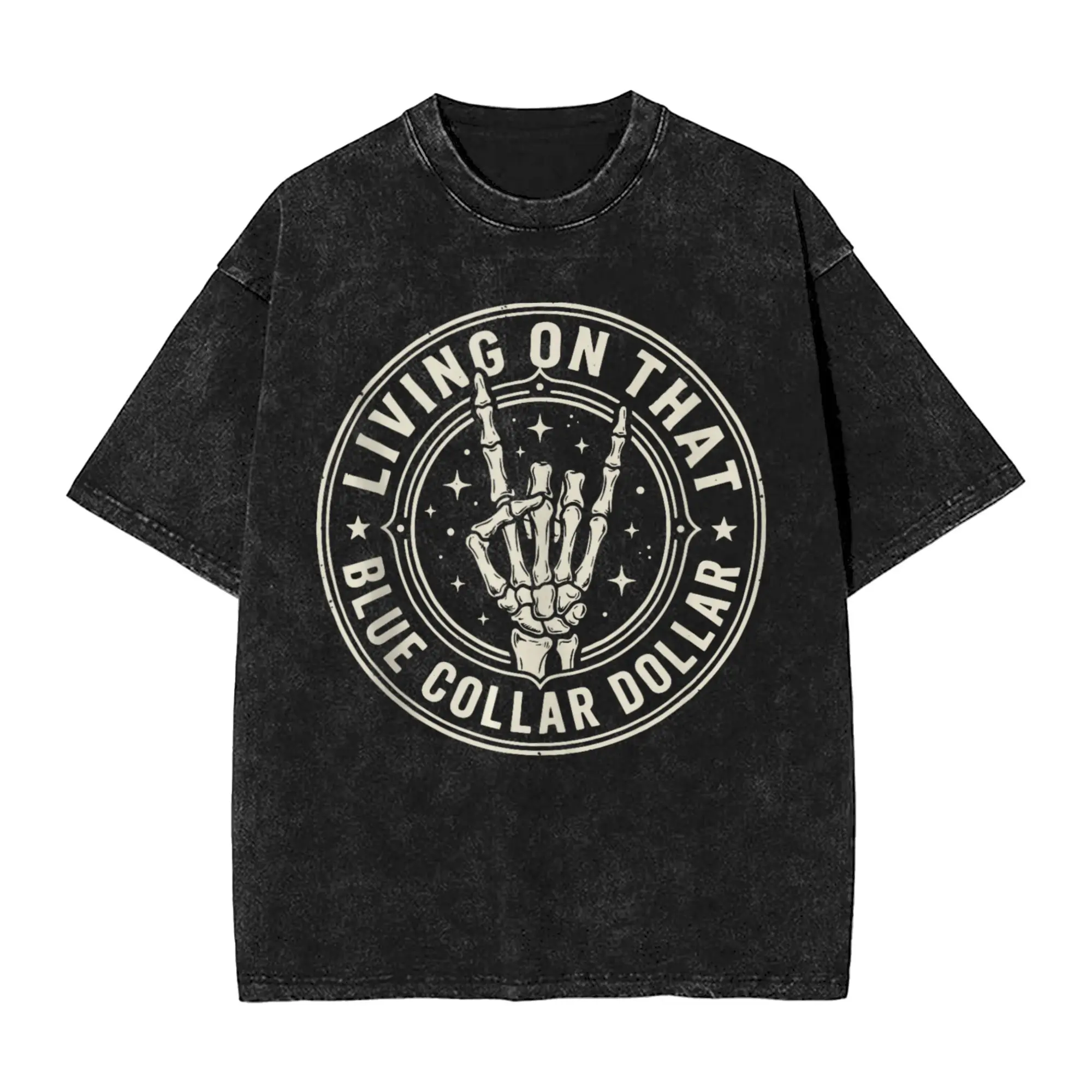 Creative Living On that Blue Collar Dollar T-Shirts Men Round Neck Cotton Washed T Shirt Short Sleeve Tees Birthday Gift Clothes