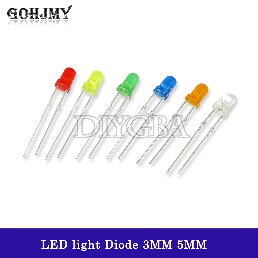 100PCS 3mm 5mm LED diode light emitting diode red yellow white green blue orange purple