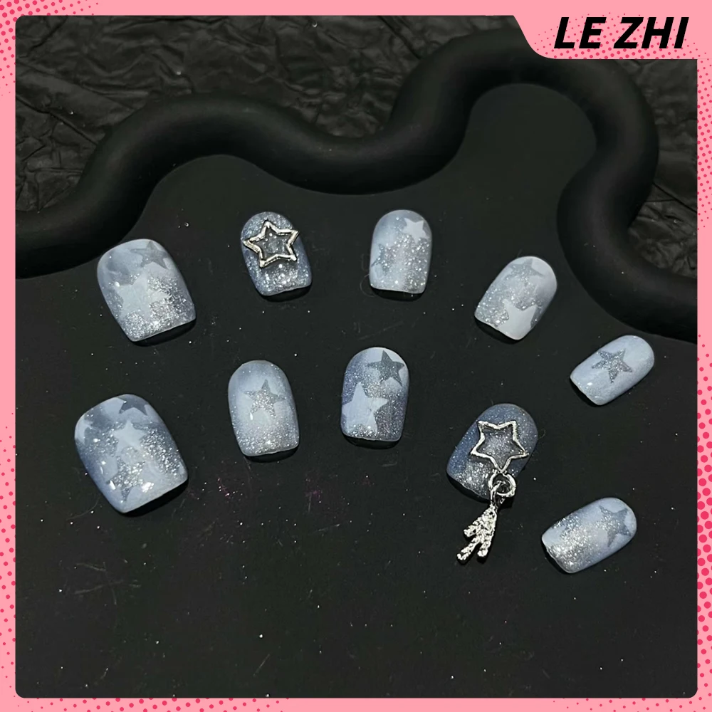 10 قطعة فتاة الساخنة اليدوية التابوت اللوز اضغط على الأظافر الملونة القط عيون التدرجات ستار الماس العنكبوت اللؤلؤ فراشة الأظافر كاذبة